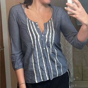 Vintage y2k Aerie Chambray Blue Button Up Top w Lace Details Trim